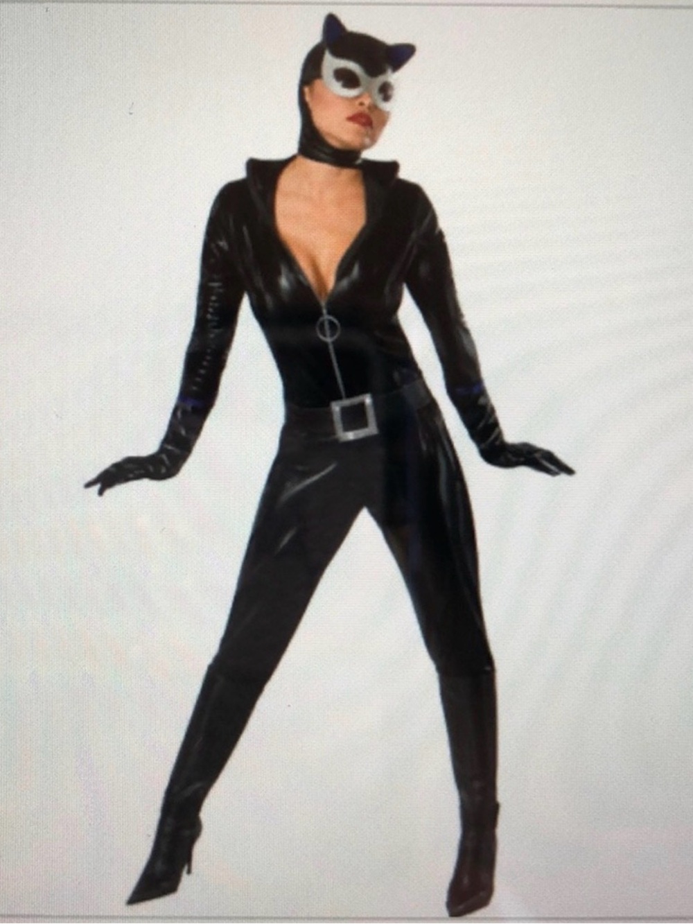 Black Faux Leather Zip-Front Women’s Bodysuit